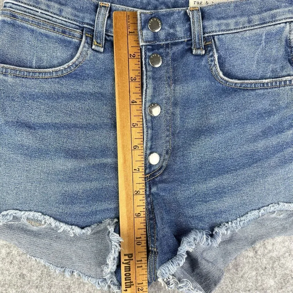 Rag & Bone Jean Shorts Womens 25 Blue Med Wash Cut Off Raw Hem Snap Button Fly